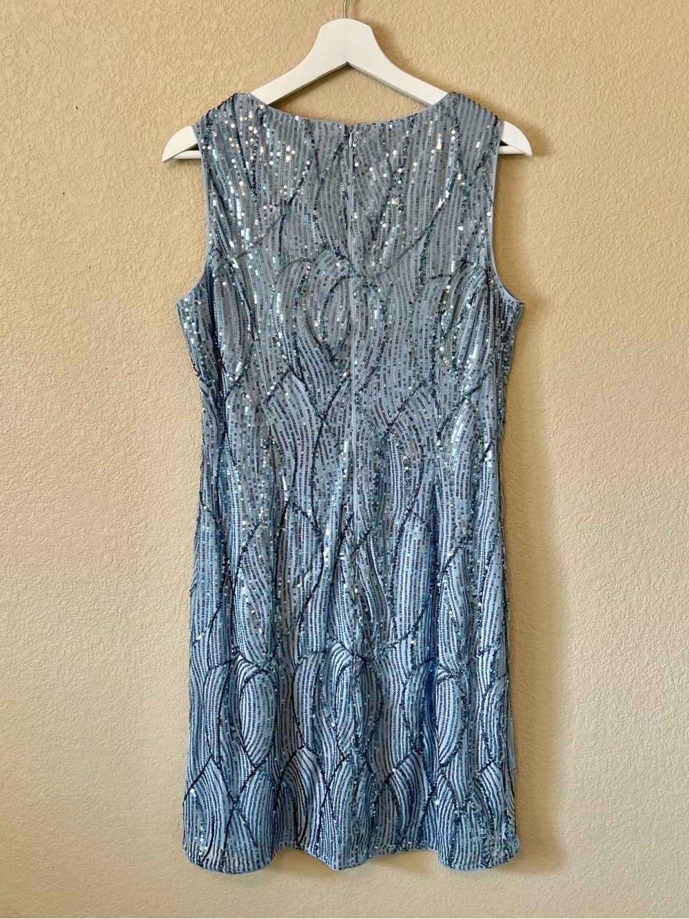 NWT Grace Karin Blue Sequin Sheath Dress in Light Blue Midi Party Size L Chic - Picture 6 of 9